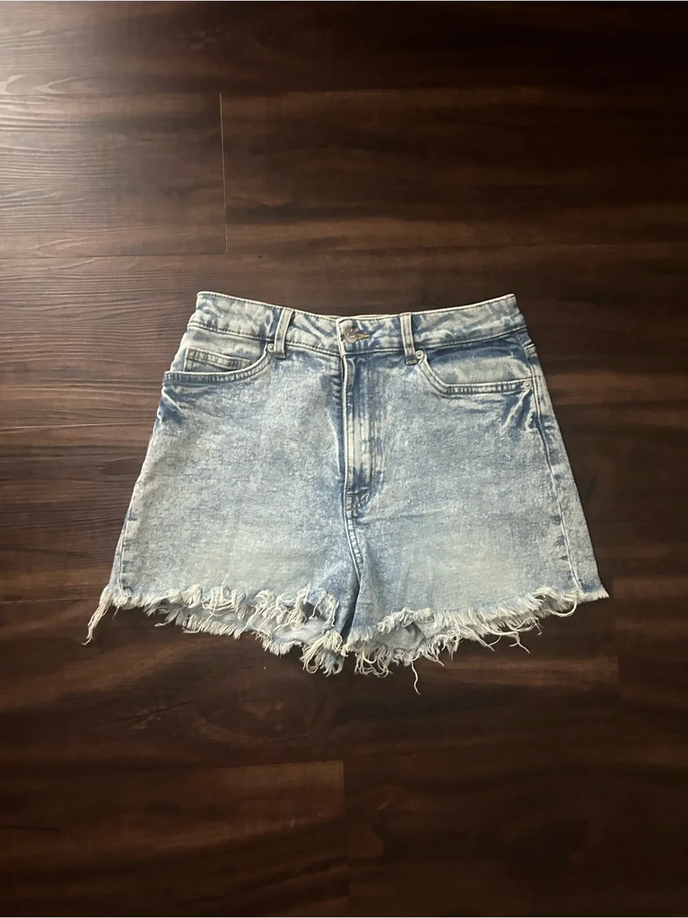 Divided Light Blue Acid Wash Frayed Denim Shorts